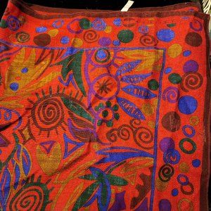 VINTAGE Perry Ellis red  purple & blue wool scarf